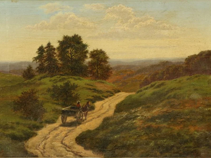 1855-Horace Walter Gilbert - Un paesaggio con un carro trainato da cavalli